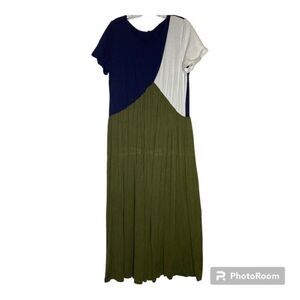 Floryday Green Blue White Color Block Flowy Stretch Casual Boho Maxi Dress XL